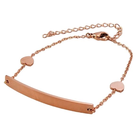 New Rose Gold Stainless Steel Delicate Heart Chain ID Bracelet - Picture 3 of 8